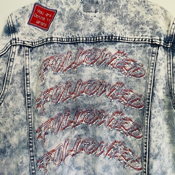 Rebel Star Jean Jacket S Acid Wash Patches Graphics Streetwear - Picture 6 of 10